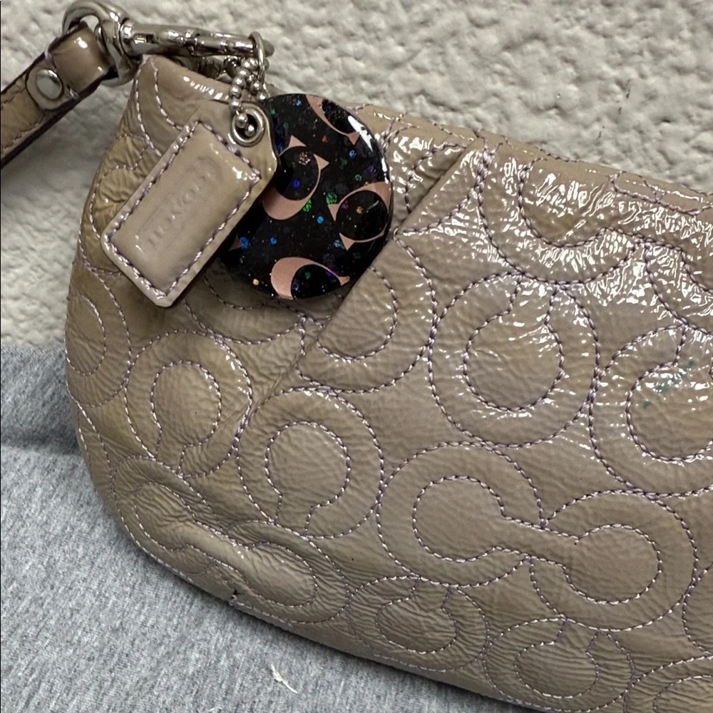 Coach Taupe Quilted Patent Wristlet Clutch